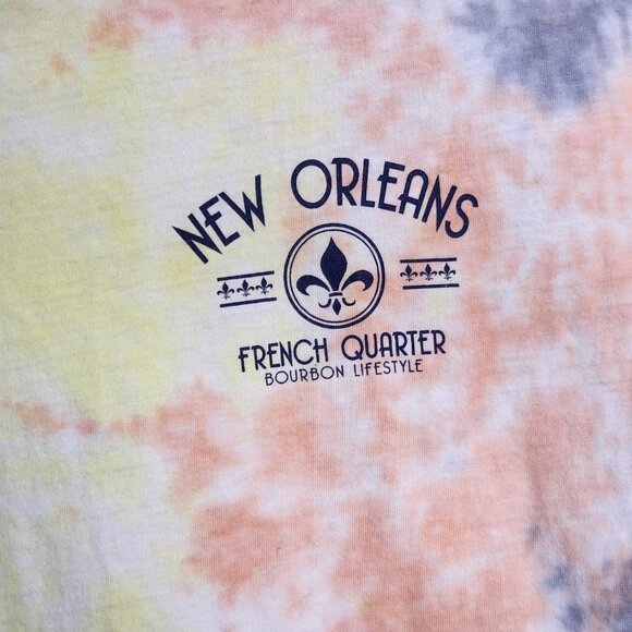 Southern Spirit Multi Color Blue Yellow Orange Tie Dye Cotton New Orleans Tee M - Picture 7 of 16